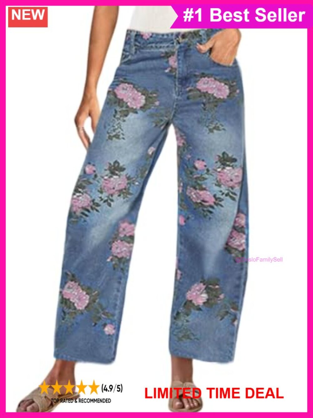 Floral Print Barrel Jeans Boyfriend Wide Leg Y2K Denim Pants